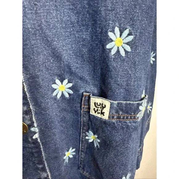 Lucy & Yak Womens 3X Denim Jacket Blue Daisy Embroidery Logo Chore Utility Boho - Picture 2 of 9